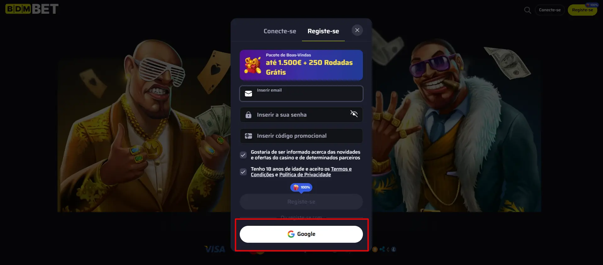 Registar uma conta no Casino BDMbet