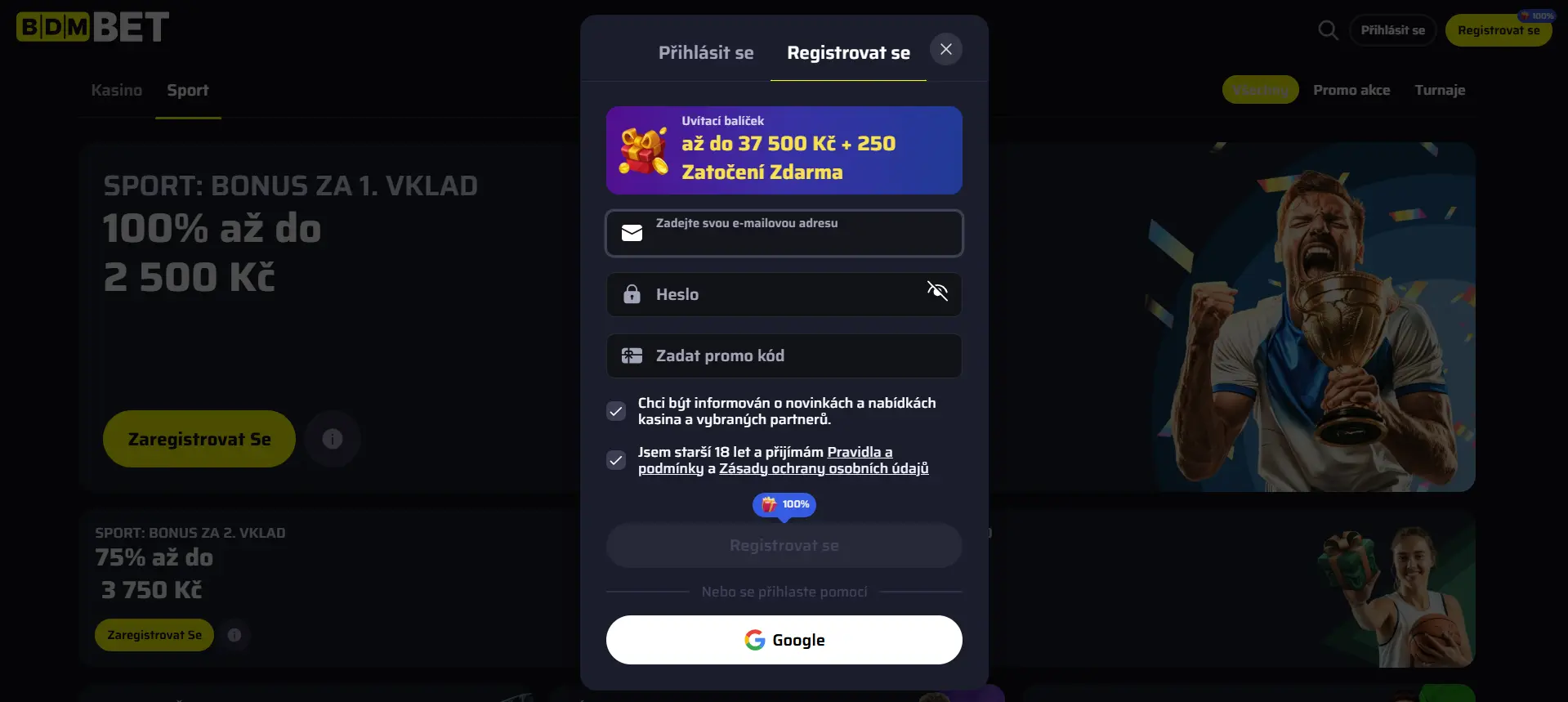 Registrace účtu