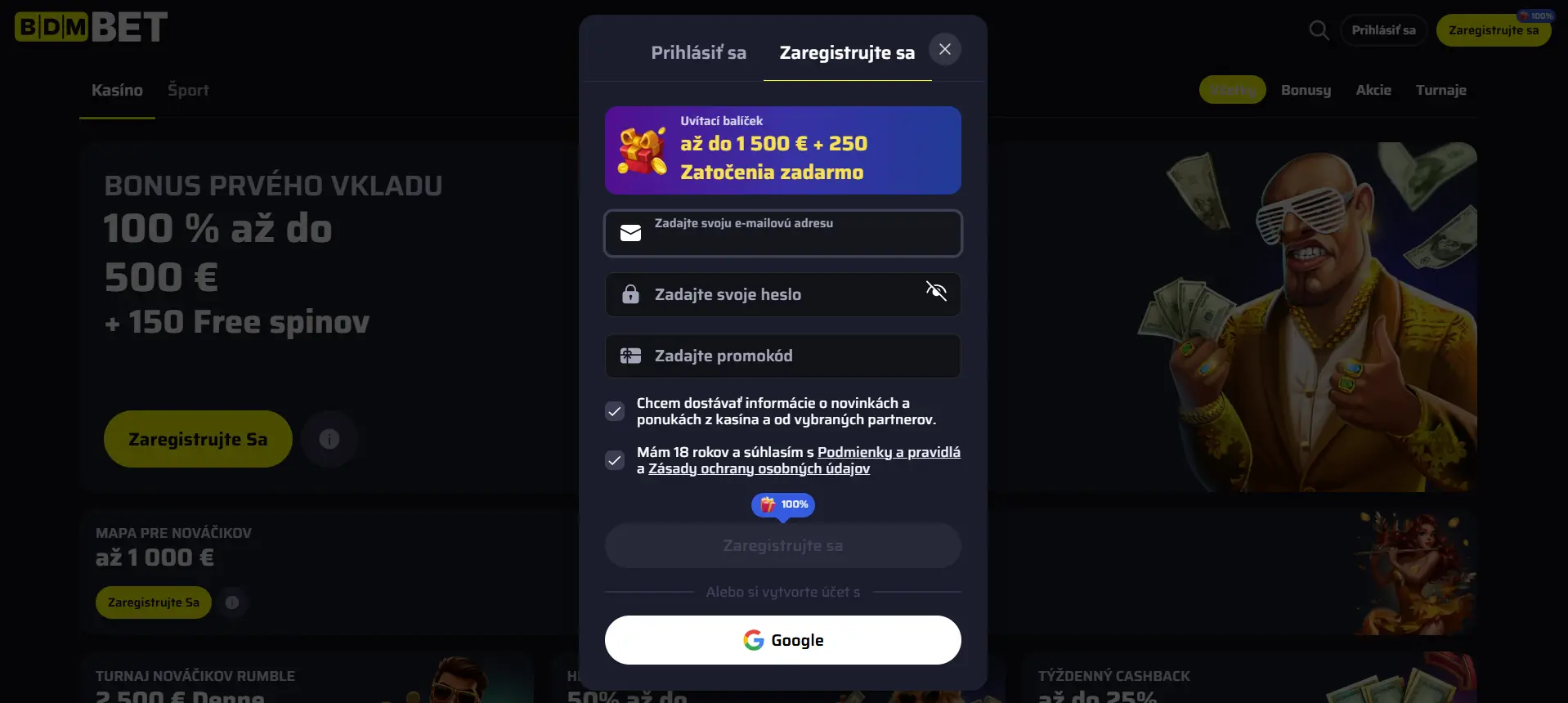 Registrácia účtu